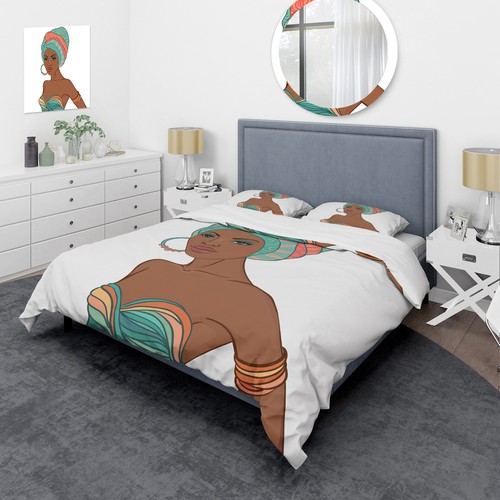 Designart 'African American Woman With Earring & Turban' Modern Duvet