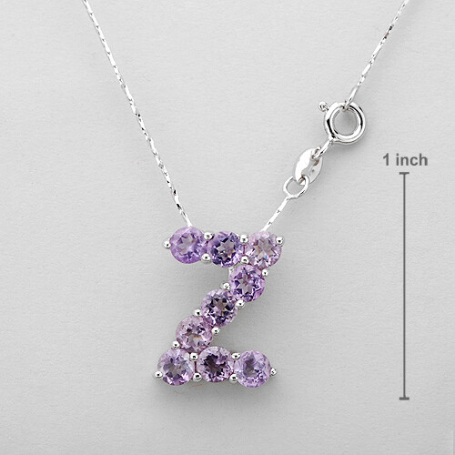 Initial Z Necklace With 2.25ctw Genuine Amethyst in 925 Sterling