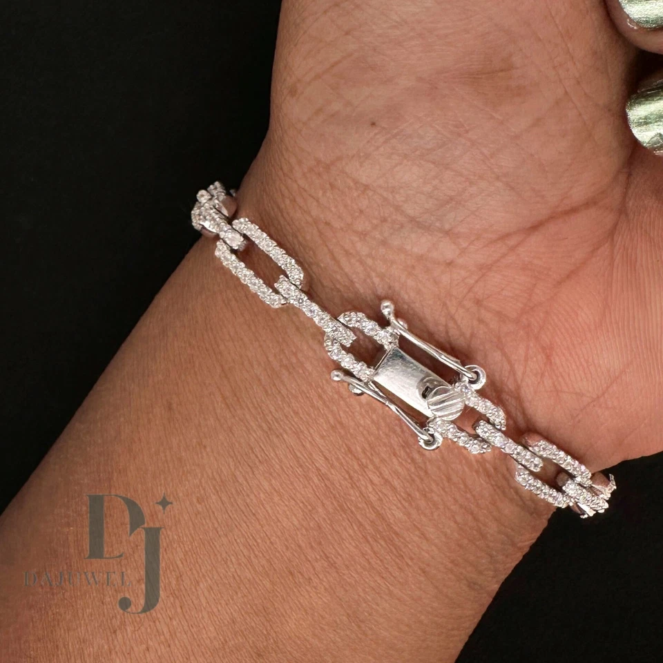 Brazalete de boda de tenis de 7 pulgadas de largo sólido de oro blanco de 14 quilates de 4 quilates corte redondo VVS1 Foto 4 de 4