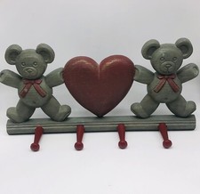 Teddy Bear Heart Wall Hanging Coat Jacket Hard Plastic With Pegs