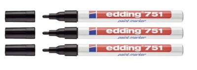 3 x Edding 751 Lackmarker Lackmalstift Lackstift 1-2 mm schwarz