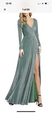 Mac Duggal Ieena Evening Gown Size 10 Faux Wrap Jade Green Sparkly Free BAG