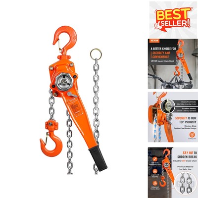 Heavy-Duty 3300 lbs Capacity Hoist - 20 Ft Orange Lever Chain with Brake System