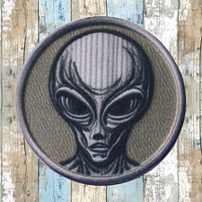 Gray Space Alien Patch Iron-on Applique Outer Space Badge Creature Sci-Fi Planet