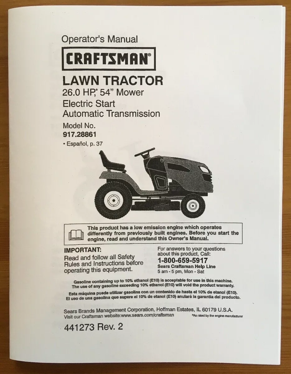 Owner s Manual Sears Craftsman 26.0 HP Lawn Tractor 54 Mower Model 917.28861