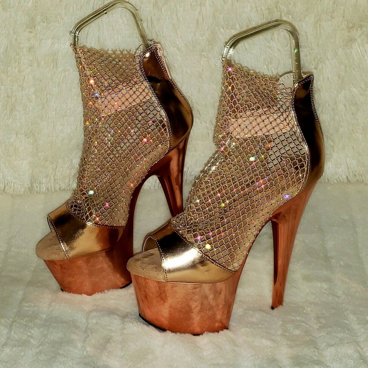 Adore 765RM Rose Gold Rhinestone Mesh Platform Sandals 7