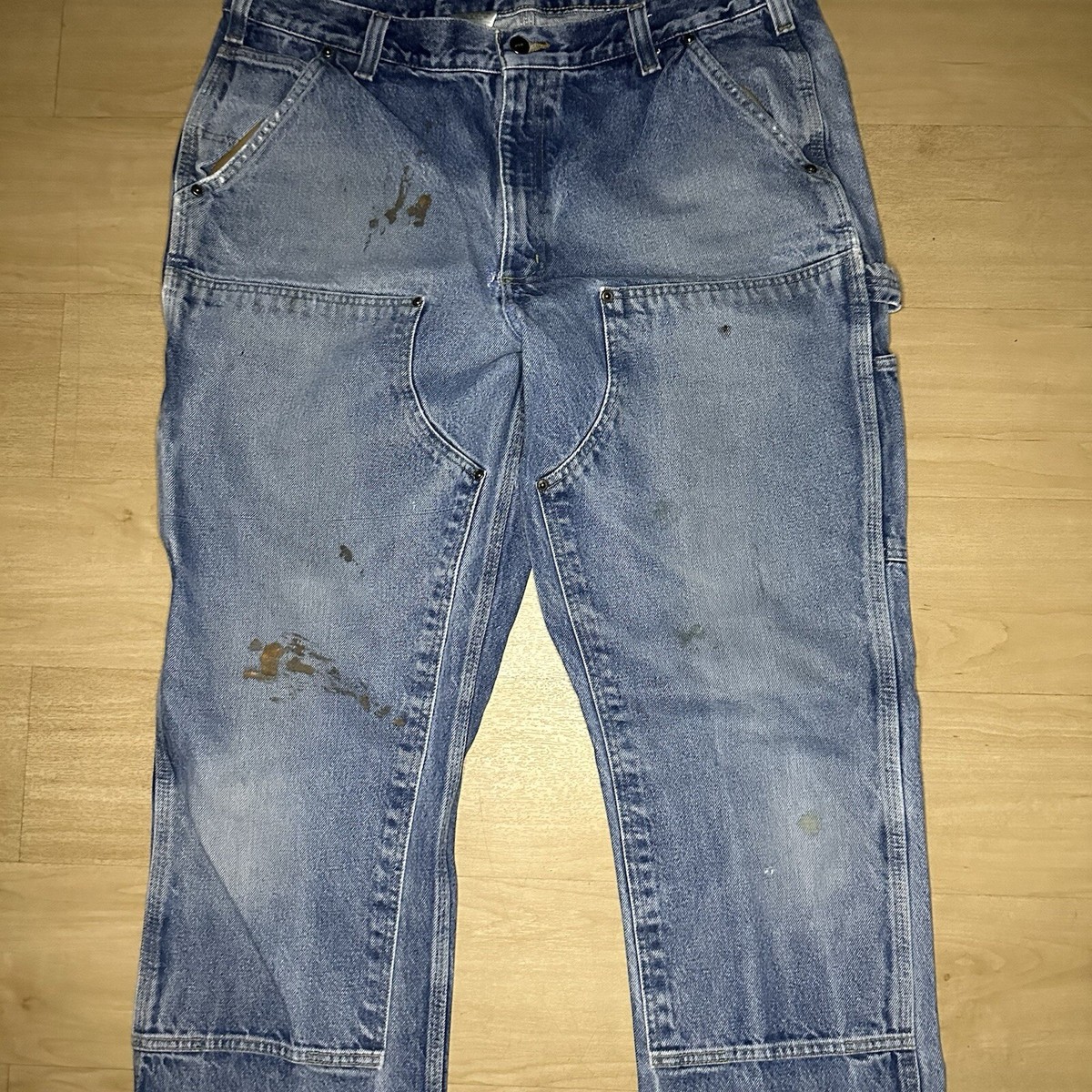 Carhartt Relaxed Fit Double Knee Jeans Mens 38x36 Blue Distressed