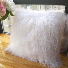 100 Real Mongolian Fur Square White Pillowcase CoverSeat Pillow Cushion 16x16''