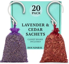 All-Natural Cedar and Lavender Sachet (20 Pack) with Hanger Hooks Included: 10