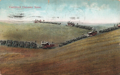 VINTAGE AGRICULTURE FARM POSTCARD COMBINED HARVEST W/ HORSES 1911 031325 U