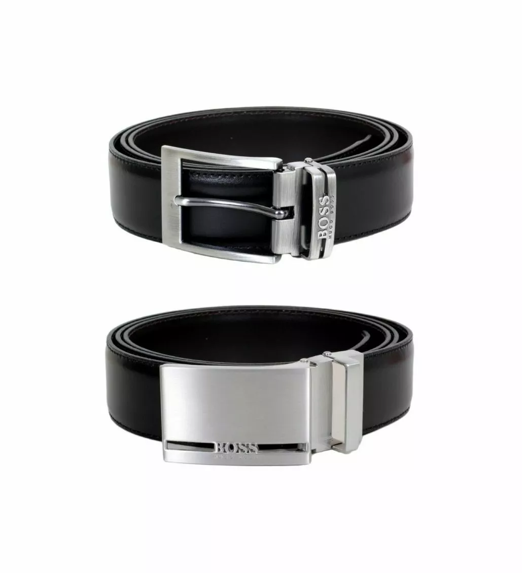 Buy BOSS Monogrammed Reversible Leather Belt, Black Color Men