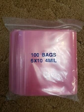 Anti Static 6 X 10 Lock top Pink Electronic Bags 4 Mil Quantity of 100