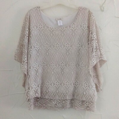 Brittany Black 3X Beige Cream Crochet Flutter Kimono Style Sleeve Pullover Top