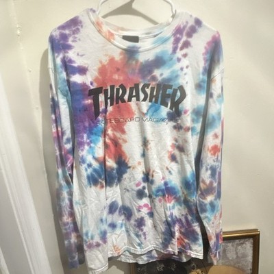 Vintage Thrasher Skateboard Magazine Tie-Dye Cotton Long Sleeve Shirt Men L Y2K