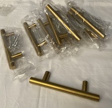 Lot Of 12 Gold Brass Cabinet Pulls 5 L , 3 Hole Spread New With Hardware