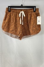 Billabong Women's NWT Road Trippin Shorts Brown Leopard Print Drawstring Sz L