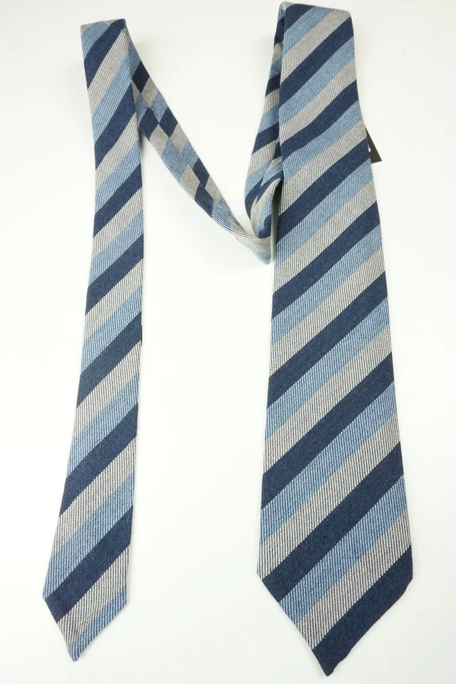 Corbata de lana a rayas tejida gris azul cielo azul marino Cesare Attolini TOTALMENTE NUEVA Foto 2 de 4