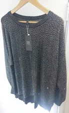 New Grey & Silver SPARKLY CONTRAST STRETCHY Sweater Top ONE Size 16-18-20
