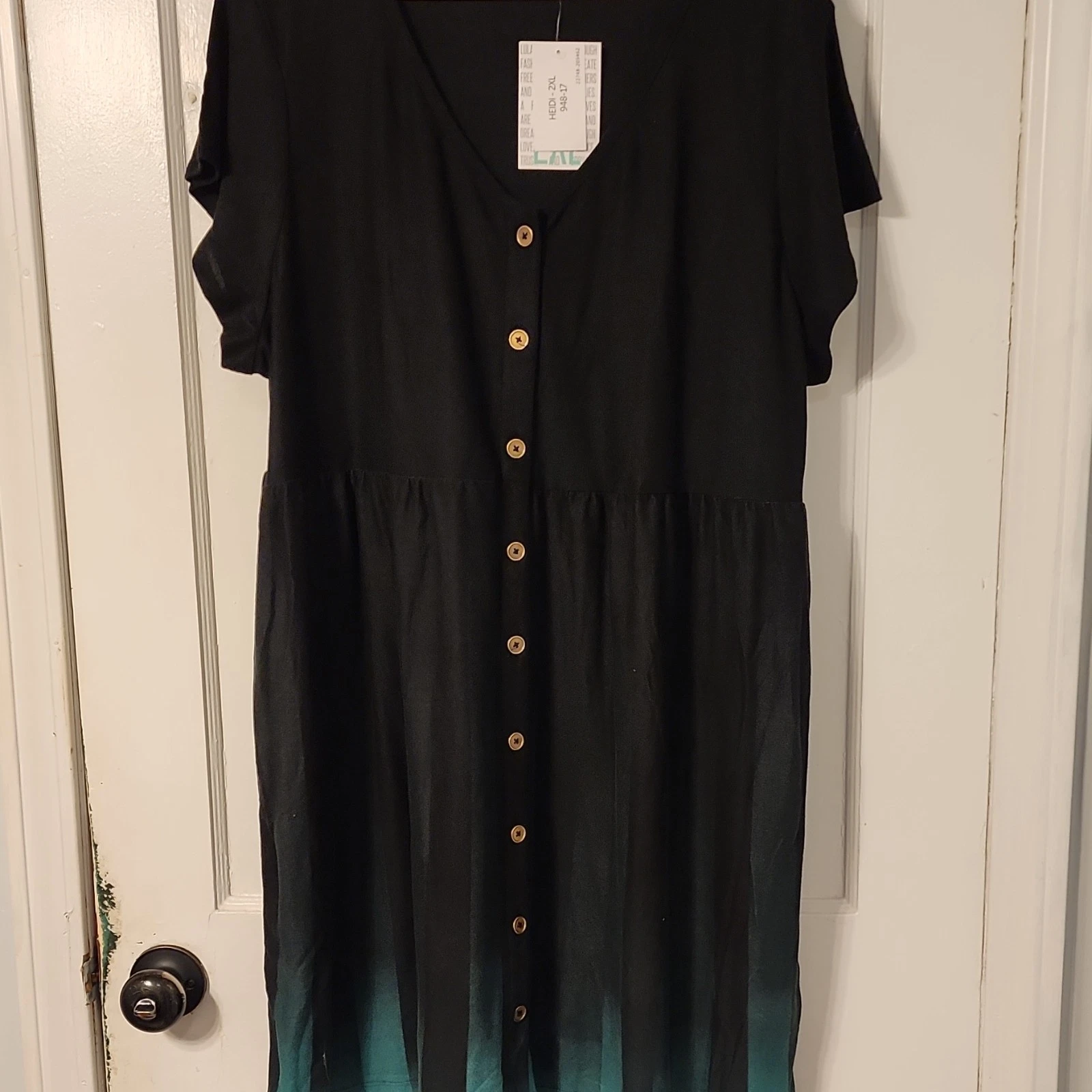 LuLaRoe Dipped 2XL Heidi Baby Doll Dress Black Green RARE 2X NEW!