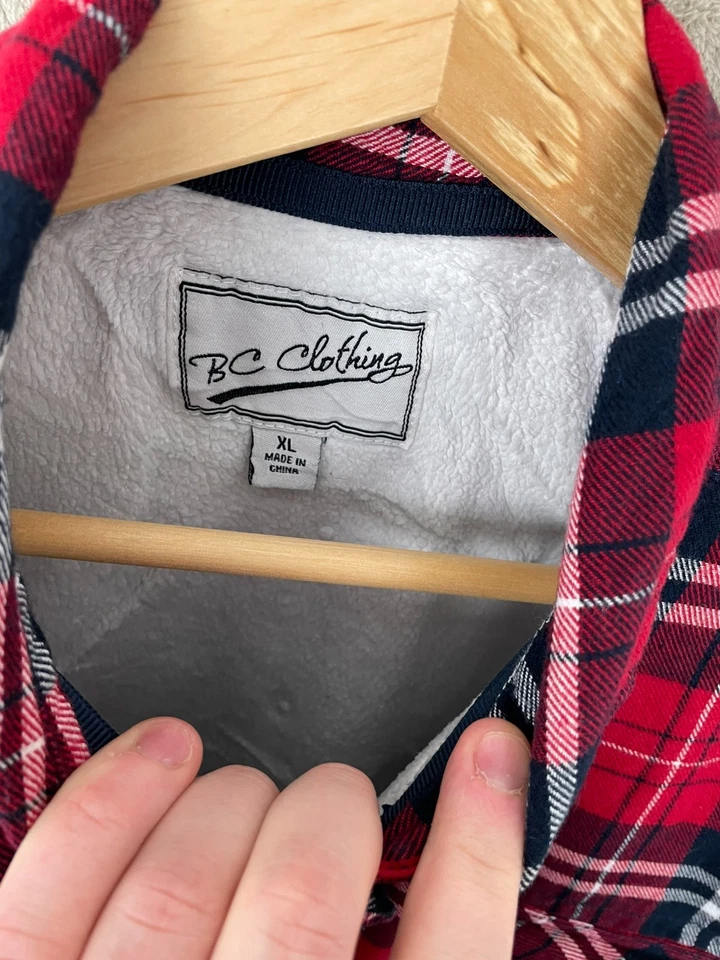 Men's BC Clothing Fleece Lined Flannel Shacket Jacket Pearl Snap Size M Medium - Image 4 of 4
