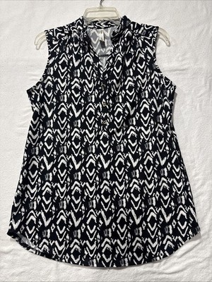 Great PERSEPTION CONCEPT SIZE L Black & White Geo Print Sleeveless Blouse