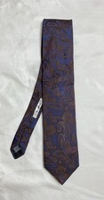 BIELLA men s Silk Classic Paisley Handmade Tie In Navy Blue brown EXCELLENT.C