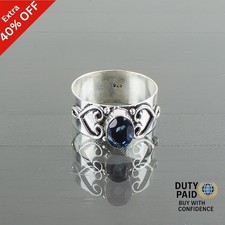 Valentines Sale 925 Silver Oval London Blue Topaz Stone Artisan Band Boho Ring
