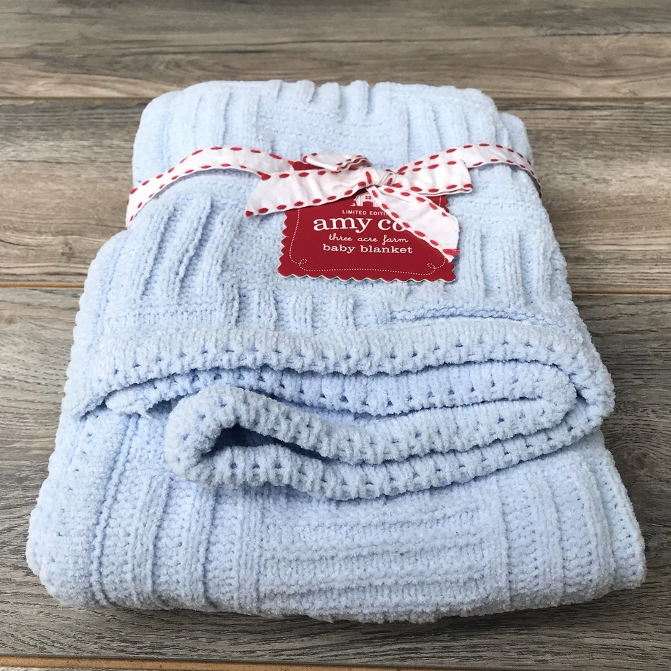 Manta de bebé vintage Target Amy Coe azul chenilla tejida con cable edición limitada Foto 2 de 4
