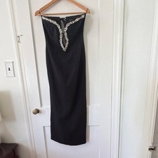 Bardot Black Strapless Sweetheart Long Dress Lace Up Women M