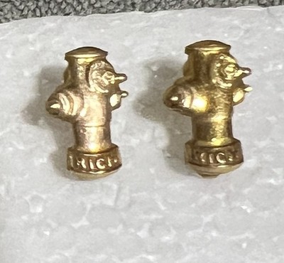Vintage T.V. Allen Gold Filled Fire Hydrant Lapel Collar Pins (Pair)
