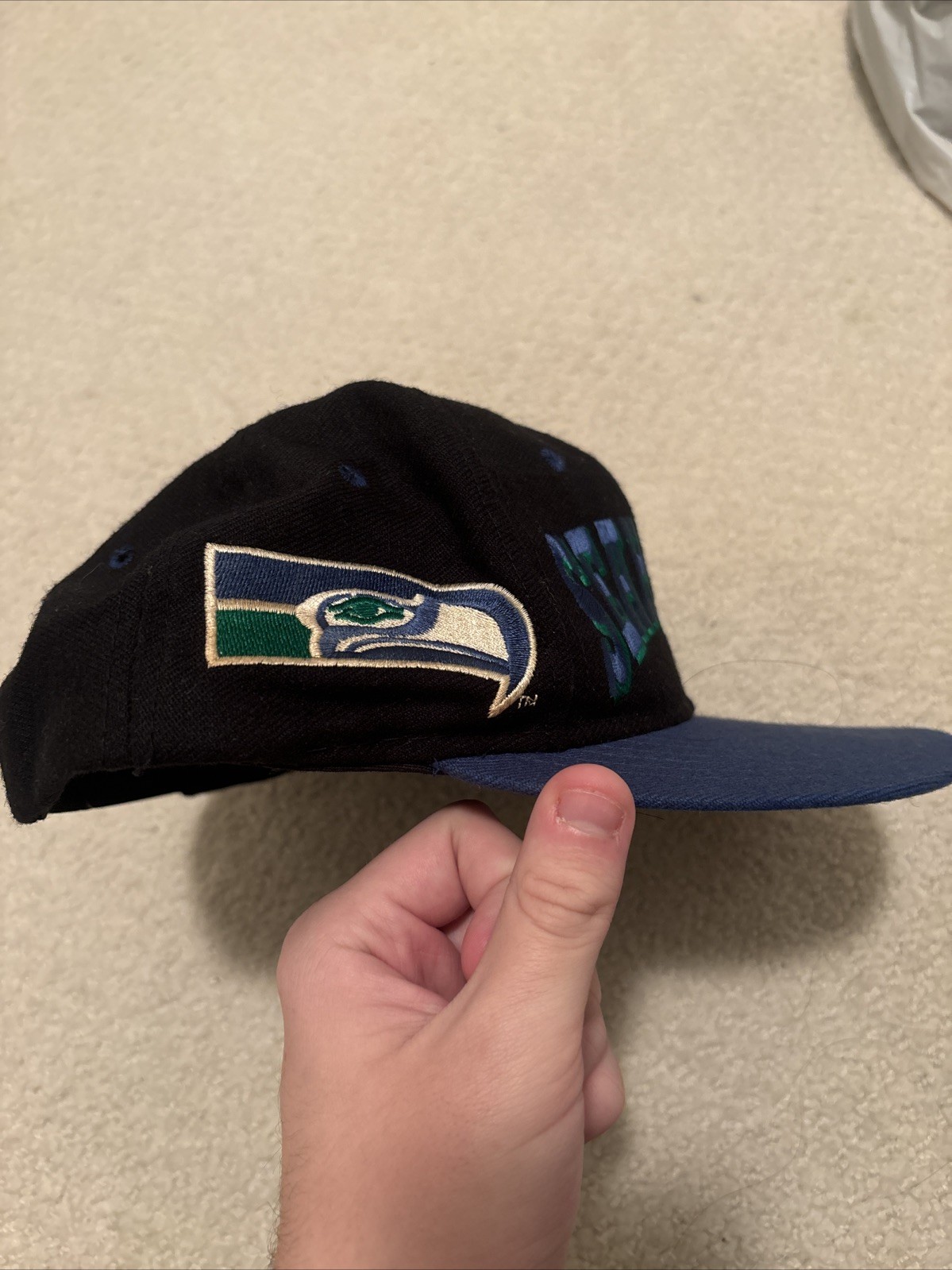RARE Vintage Seattle Seahawks NFL Snapback Hat. D.P.M. Drew Pearson Marketing image 2