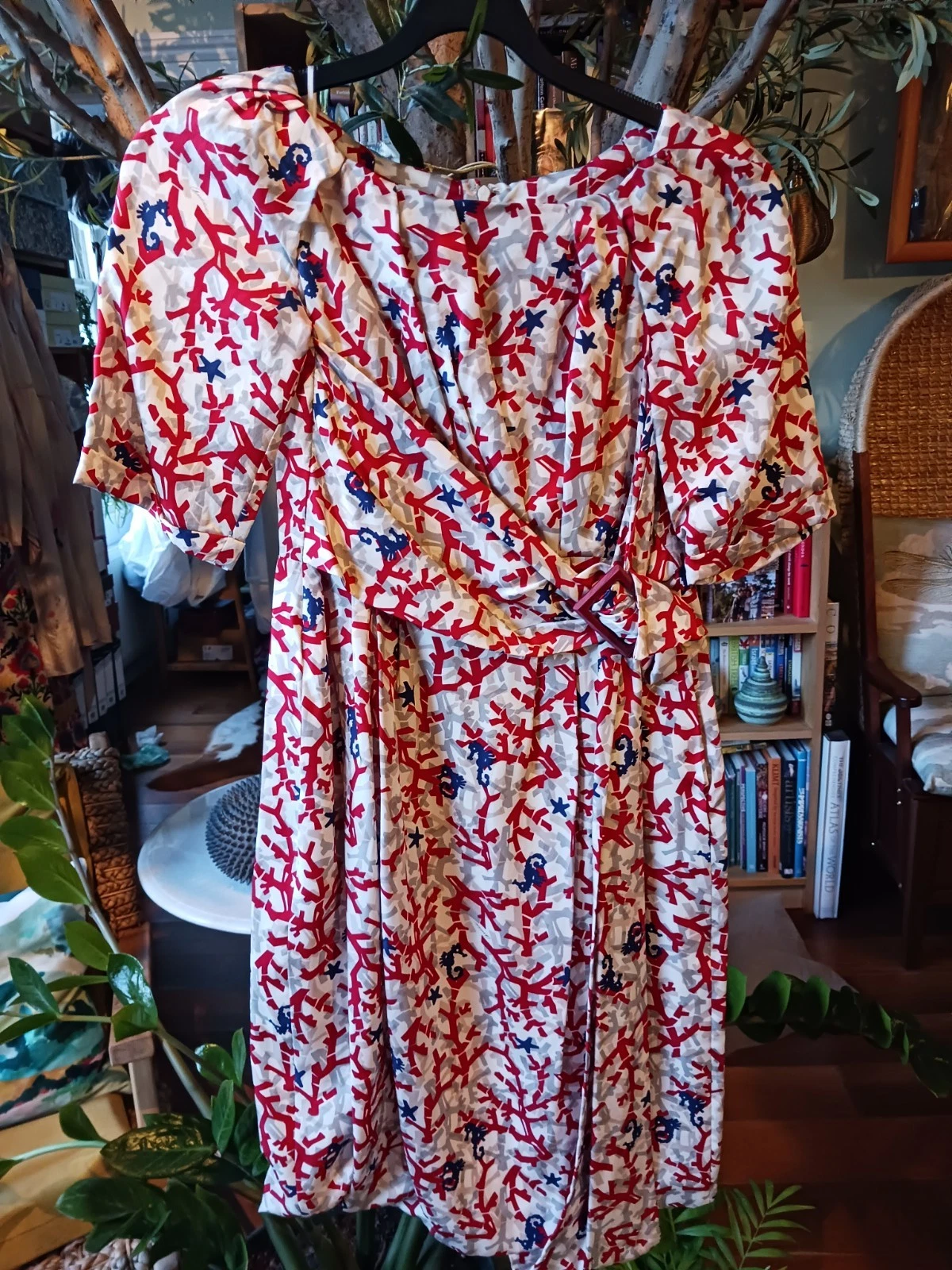 Robe vintage Gucci soie corail et hippocampe taille 38 IT