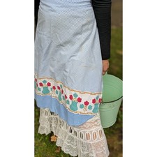 Vintage Retro Floral Waist Half Apron 24.5" Long Polka Dot Cottagecore Farmgirl