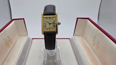 Must de Cartier Tank 18kt Gold auf Sterling Silber Damenuhr in Cartier Box.