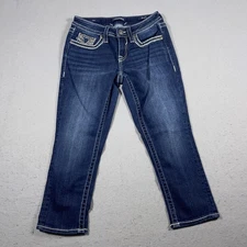 Vigoss Jeans Womens Size 2 Capri Blue Heritage Fit Embroidered Pockets Denim
