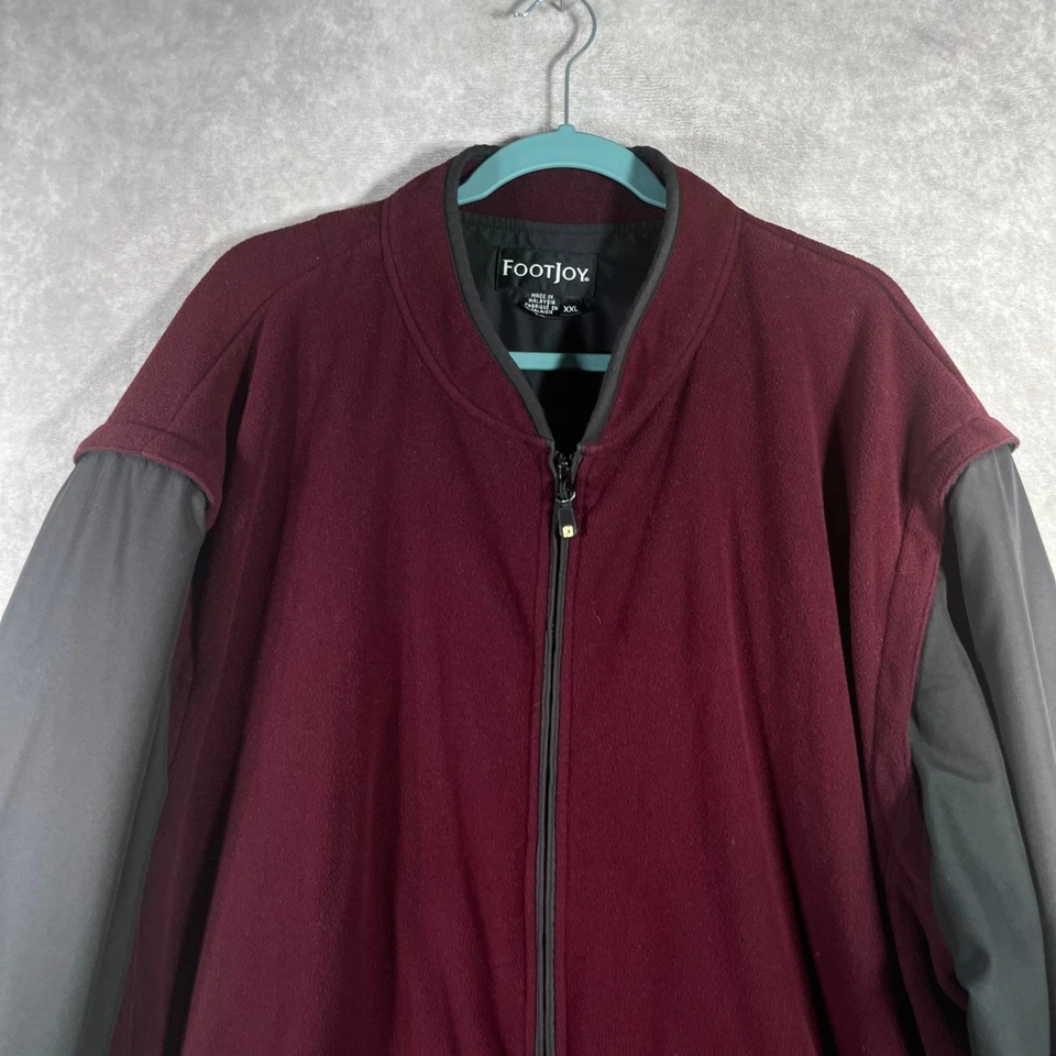 Vintage FootJoy Golf Jacket Mens 2XL Burgundy Gray Fleece Zip Outdoor Pockets - Image 2 of 4