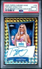 2025 Topps Chrome WWE Tiffany Stratton Gold Geometric Auto #/50  PSA 8