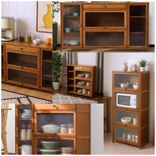 Bamboo Sideboard Storage Cabinet Kitchen Accessories Cupboard Living Furniture
