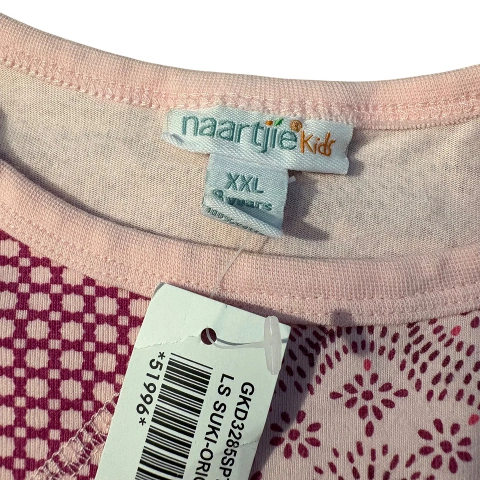 Vestido de babado Naartjie Kids XXL manga comprida rosa e roxo estampa mista novo com etiquetas - Imagem 2 de 3