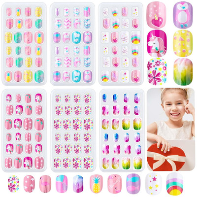 144 Pieces Press on Nails Grils,  Children Fake Artificial False Nail Tips Pre G