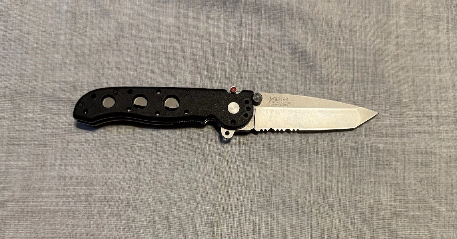 CRKT M16-12Z Carson Design AUS-8 Tanto Combo Serrated Blade Black GFN Scales EDC