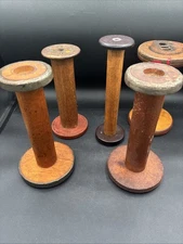 5 Industrial Textile Mill Wood Yarn Spools Bobbins Sewing Home Decor