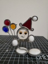 Vintage Handmade Stained Glass Standing Clown w/ Balloon Figurine 5  REAd