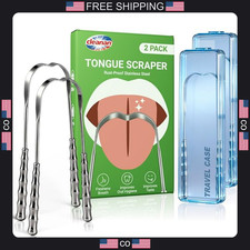 2 Pack Stainless Steel Tongue Scrapers for Adults Oral Hygiene