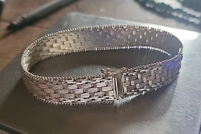 Vintage IBB Sterling Silver 12 mm Flat Woven Link Bracelet 7.75'' - 30.3 g.