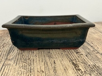 Vintage Bonsaischale aus glasierter Keramik - 14 x 10 cm 