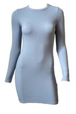 ENZA COSTA Textured Knit Long Sleeve Mini Dress Light Blue XS 195 C1 34