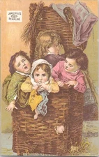 James Pyle's Pearline Soap - Victorian Trade Card - Cute Children in Basket