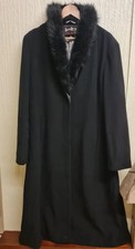 David Barry Womens Winter Fur Neck Black Trench Coat-size Uk 16 Express Shippi
