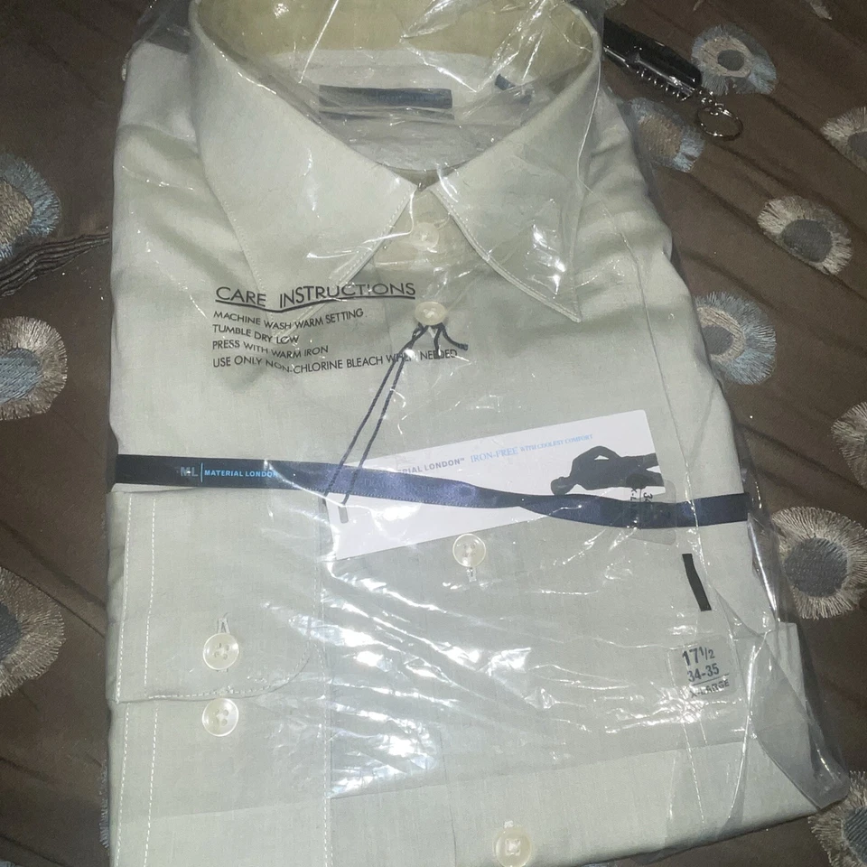 ML MATERIAL LONDRES 17.5 XL 34/35 Verde Gris CAMISA DE VESTIR Nueva ELEGANTE Color Raro Foto 3 de 4